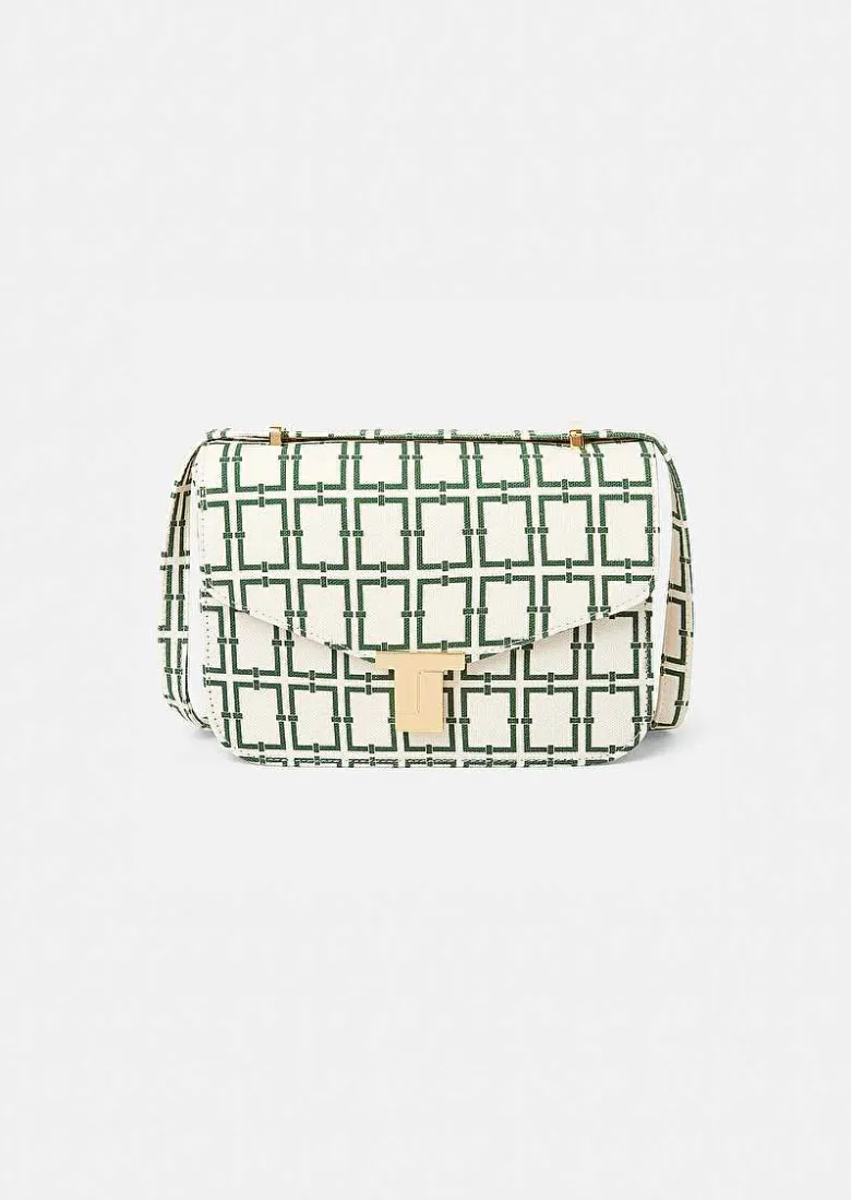 TARA JARMON 8 Bis Ecru With Green Graphic Design Bag Cheap