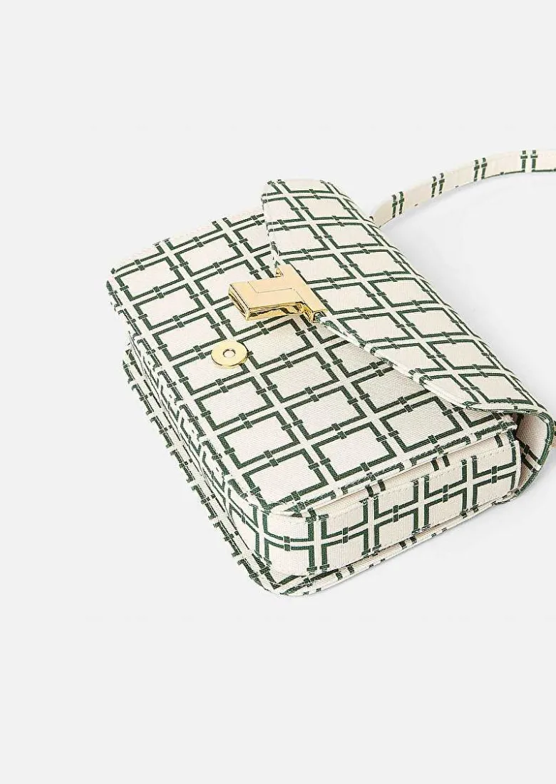 TARA JARMON 8 Bis Ecru With Green Graphic Design Bag Cheap