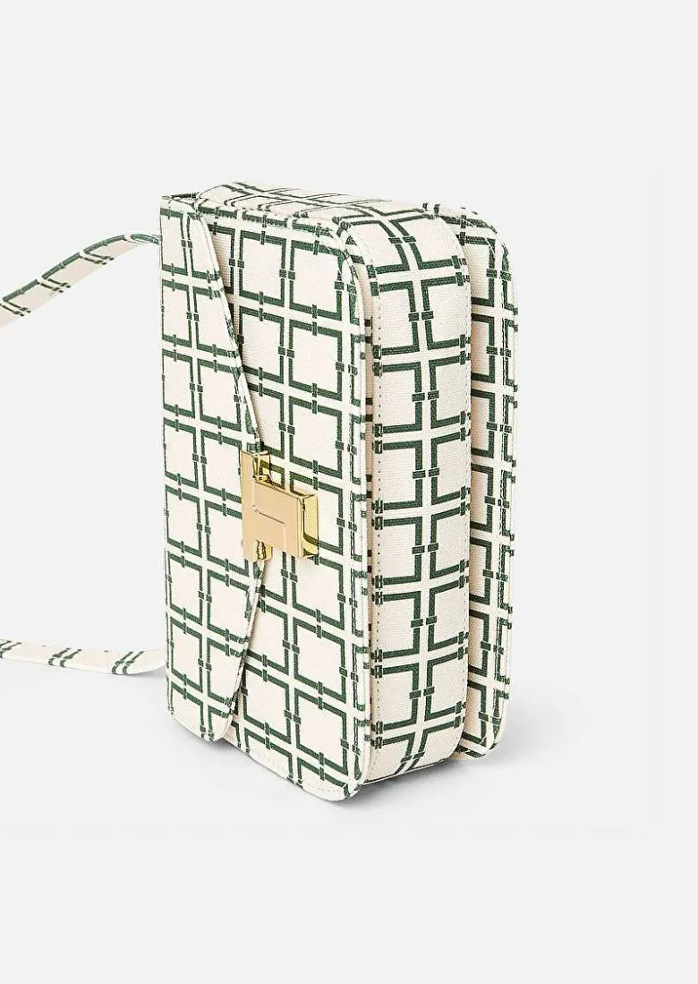 TARA JARMON 8 Bis Ecru With Green Graphic Design Bag Cheap