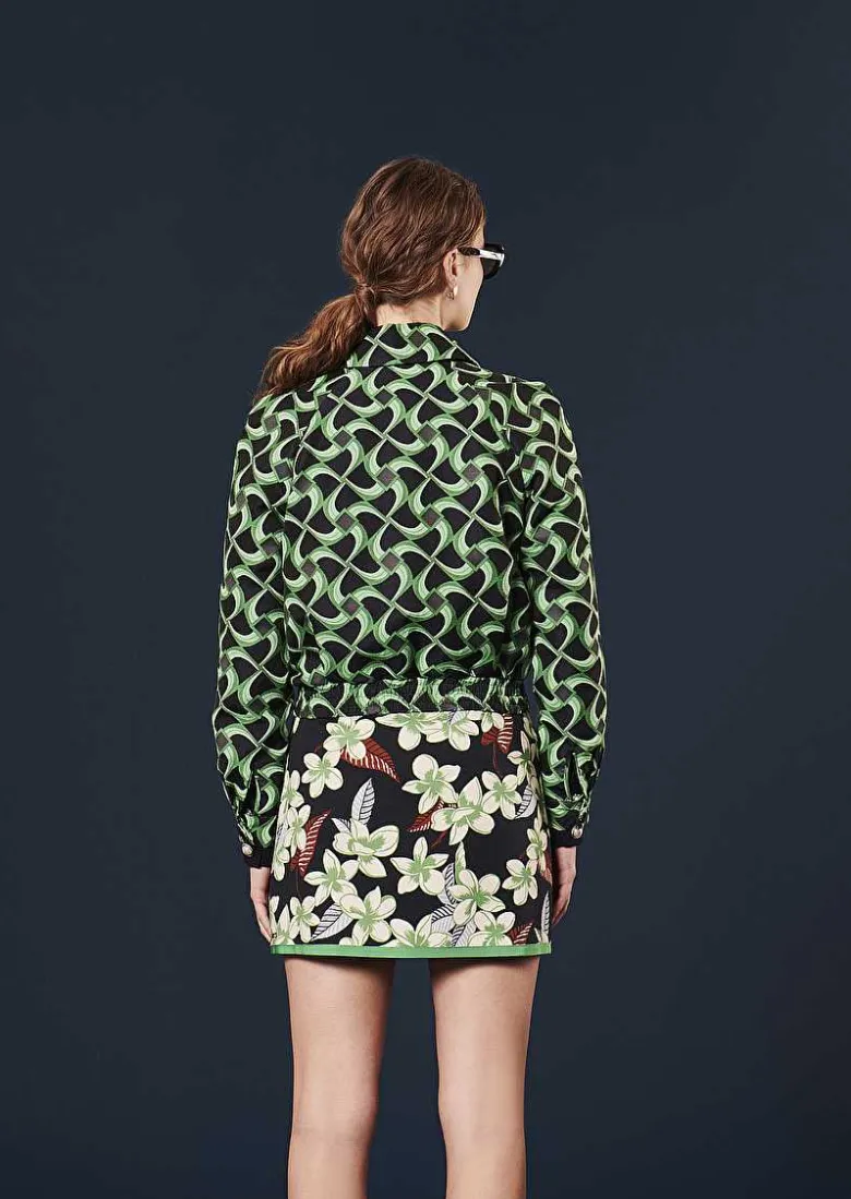 TARA JARMON Balthazar Midnight Blue With Green Graphic Design Jacket Sale