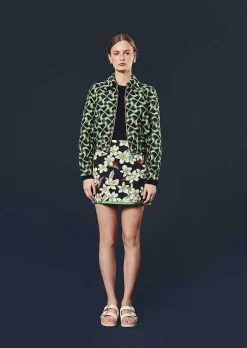 TARA JARMON Balthazar Midnight Blue With Green Graphic Design Jacket Sale
