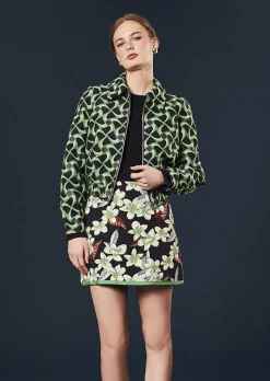 TARA JARMON Balthazar Midnight Blue With Green Graphic Design Jacket Sale
