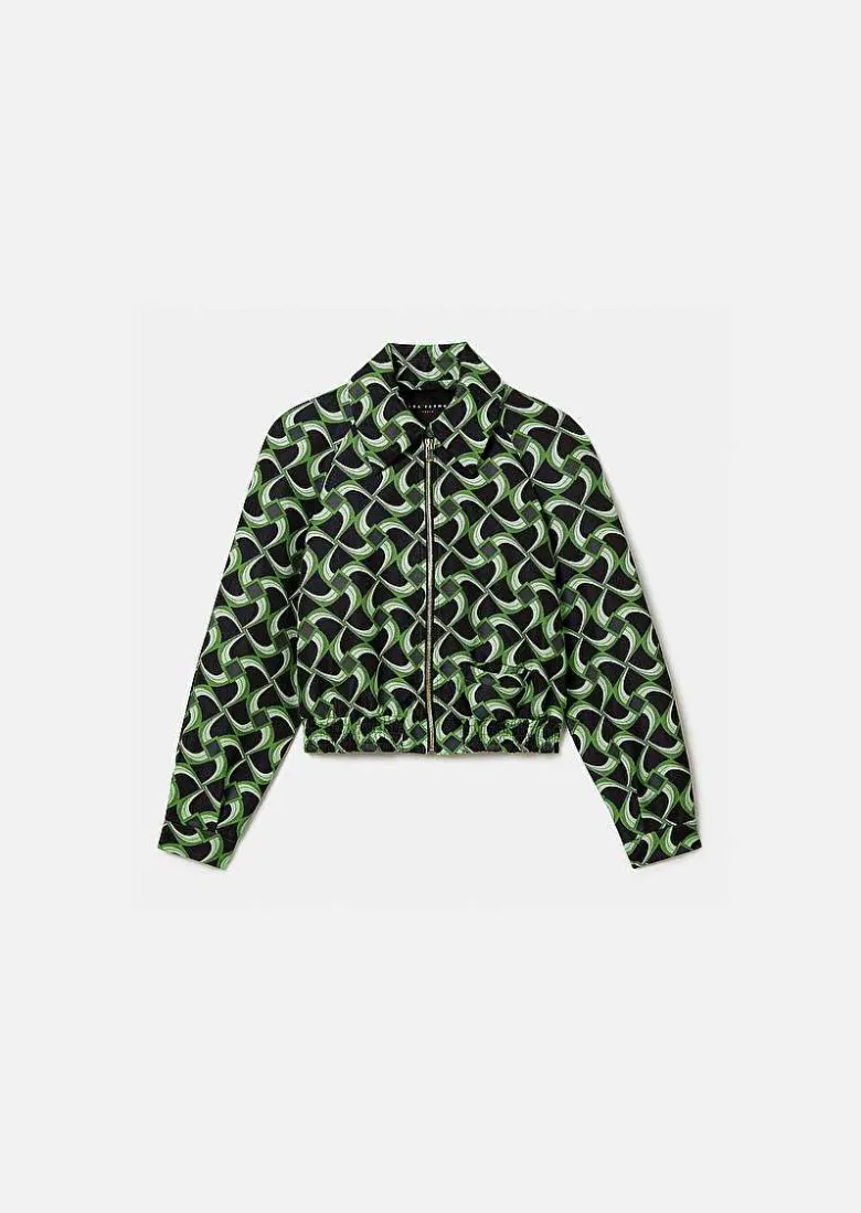 TARA JARMON Balthazar Midnight Blue With Green Graphic Design Jacket Sale