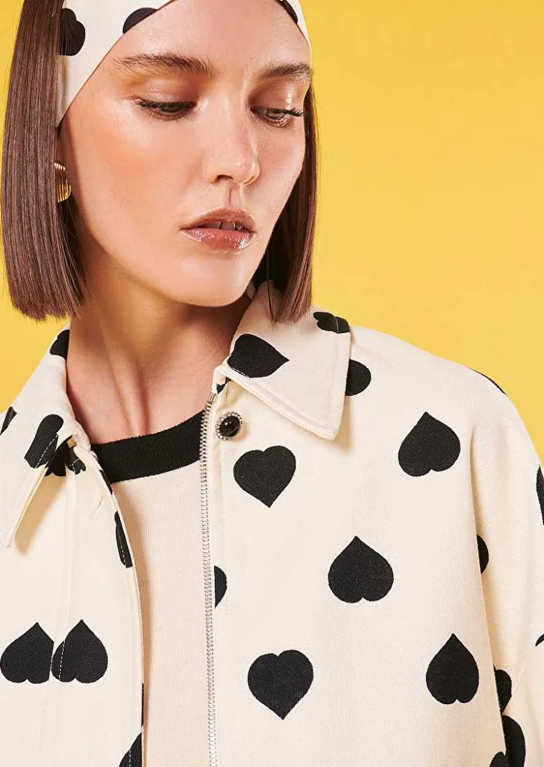 TARA JARMON Bobby Ecru With Black Polka Hearts Jacket Outlet