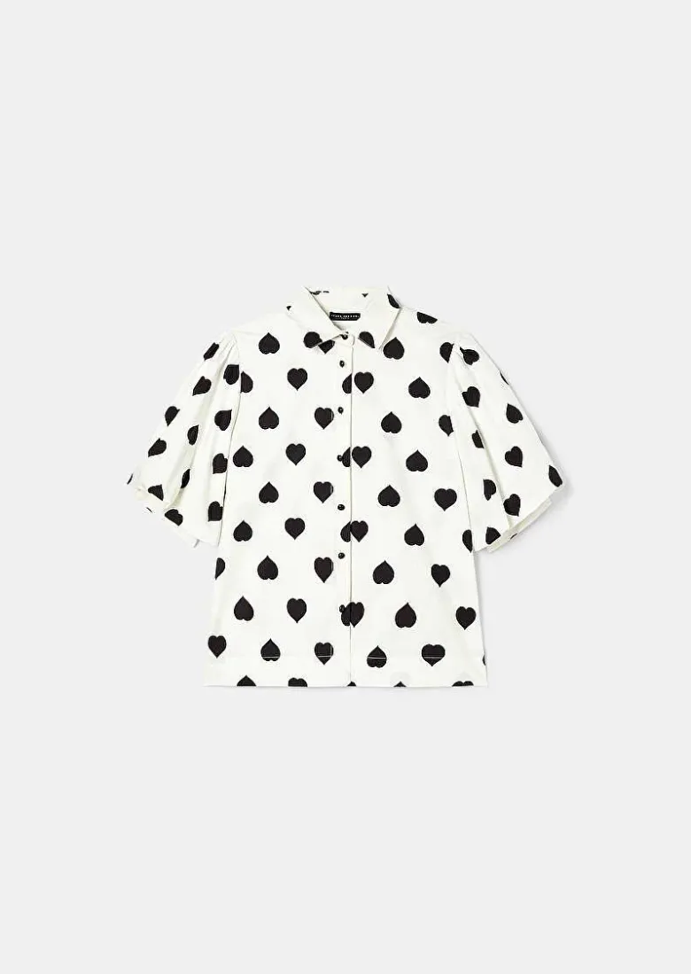 TARA JARMON Calypso Ecru With Black Polka Hearts Shirt Flash Sale