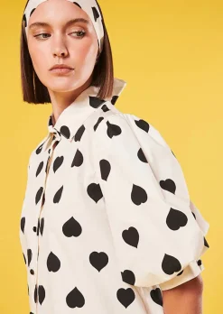 TARA JARMON Calypso Ecru With Black Polka Hearts Shirt Flash Sale