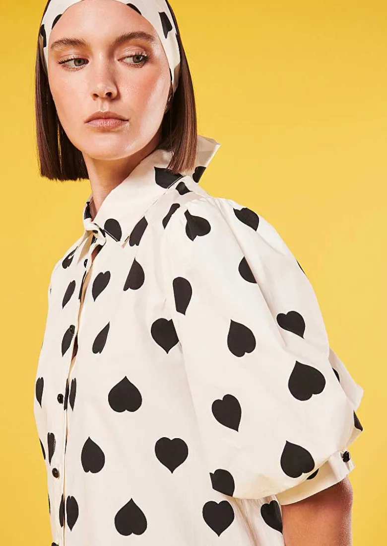 TARA JARMON Calypso Ecru With Black Polka Hearts Shirt Flash Sale