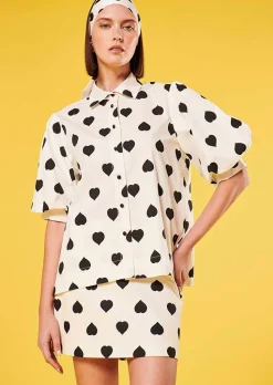 TARA JARMON Calypso Ecru With Black Polka Hearts Shirt Flash Sale