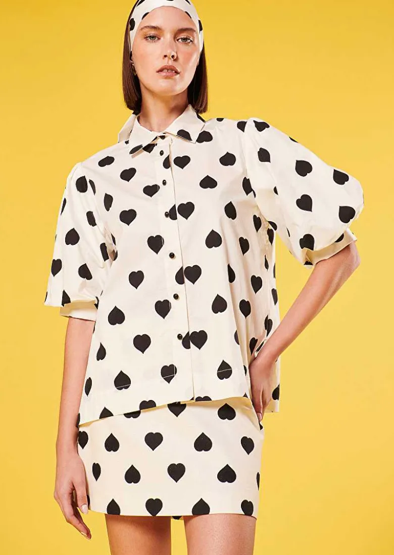 TARA JARMON Calypso Ecru With Black Polka Hearts Shirt Flash Sale