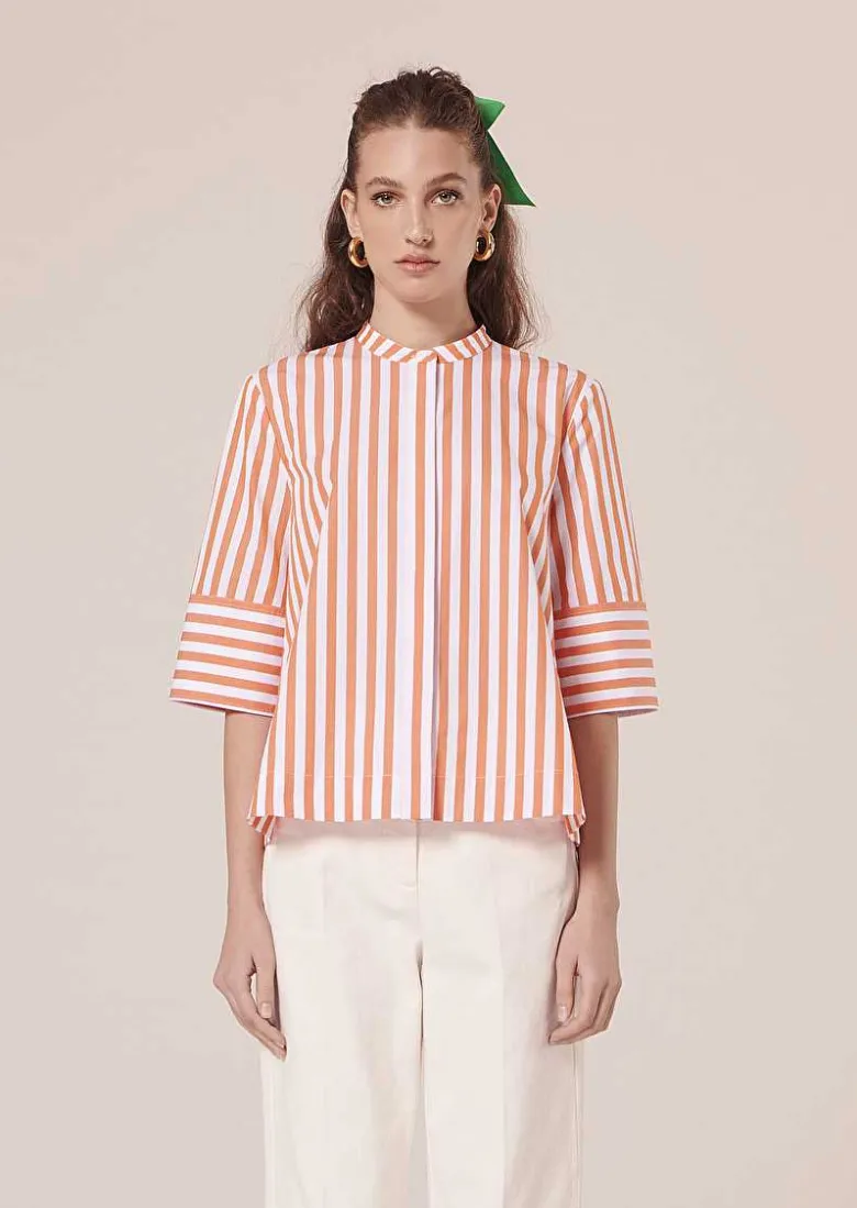 TARA JARMON Camilliana Orange With Stripes Poplin Shirt Shop