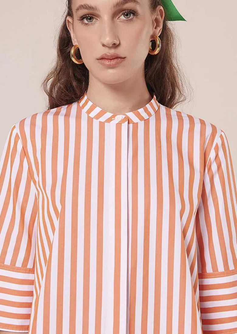 TARA JARMON Camilliana Orange With Stripes Poplin Shirt Shop