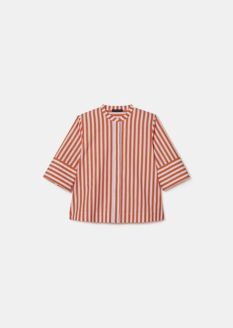 TARA JARMON Camilliana Orange With Stripes Poplin Shirt Shop