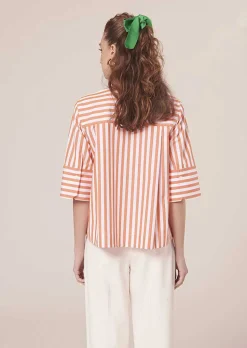 TARA JARMON Camilliana Orange With Stripes Poplin Shirt Shop