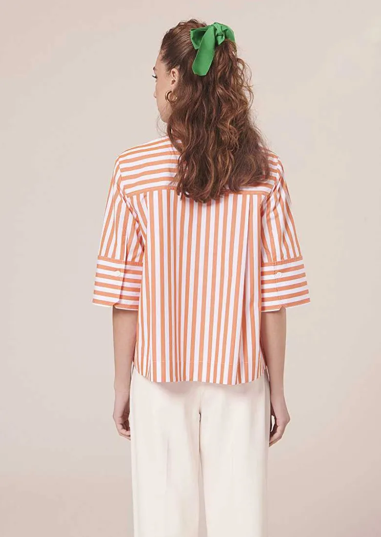 TARA JARMON Camilliana Orange With Stripes Poplin Shirt Shop