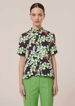 TARA JARMON Camin Midnight Blue Flower Printed Shirt New