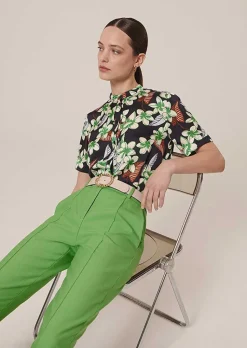 TARA JARMON Camin Midnight Blue Flower Printed Shirt New