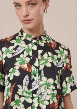 TARA JARMON Camin Midnight Blue Flower Printed Shirt New