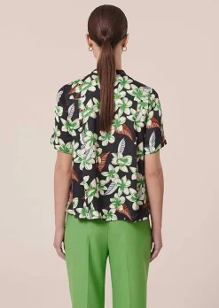 TARA JARMON Camin Midnight Blue Flower Printed Shirt New
