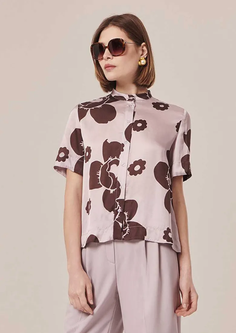 TARA JARMON Camin Purple Flower Printed Shirt Cheap