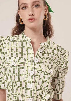 TARA JARMON Carina Ecru With Green Graphic Design Jumpsuit Flash Sale