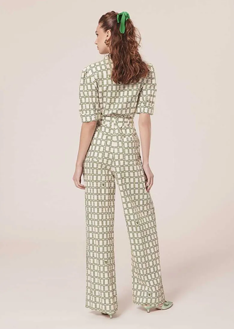 TARA JARMON Carina Ecru With Green Graphic Design Jumpsuit Flash Sale