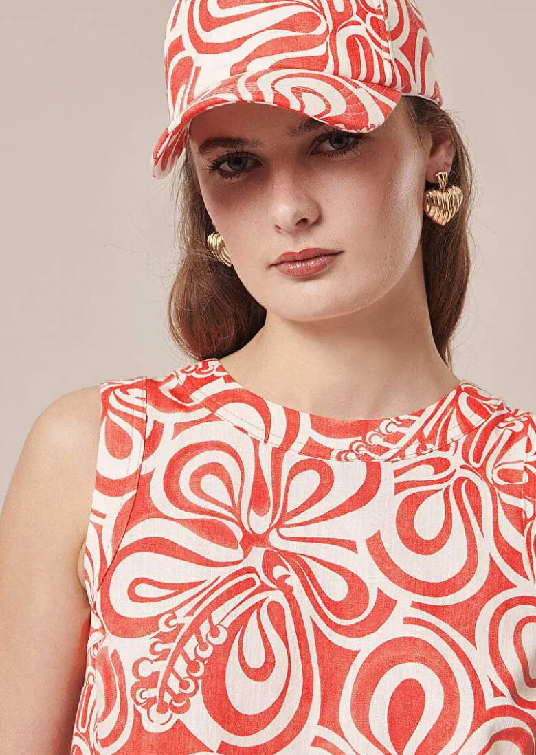 TARA JARMON Carole Ecru With Coral Graphic Design Cap Online