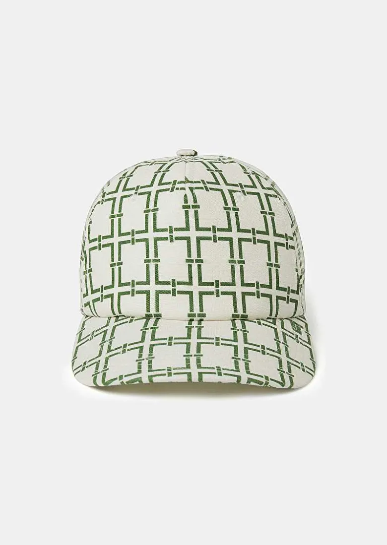 TARA JARMON Carole Ecru With Green Graphic Design Hat Clearance