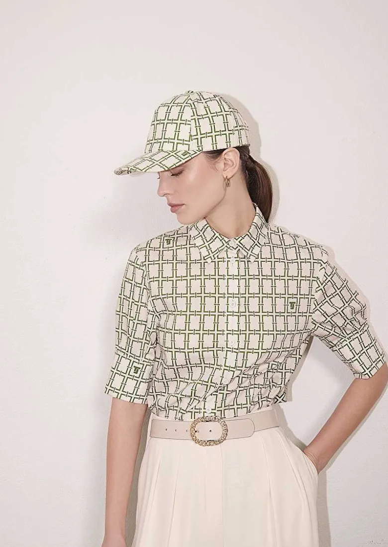 TARA JARMON Carole Ecru With Green Graphic Design Hat Clearance