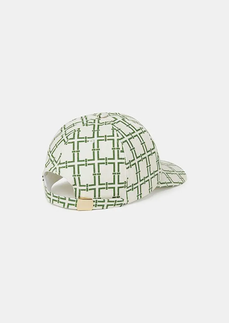 TARA JARMON Carole Ecru With Green Graphic Design Hat Clearance