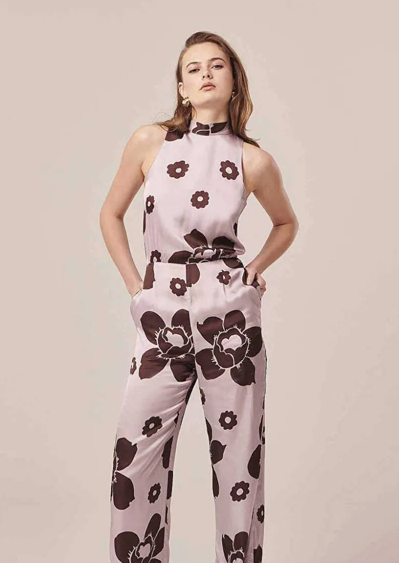 TARA JARMON Cecile Purple Flower Printed Jumpsuit Store