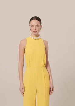 TARA JARMON Cecile Yellow Crepe Jumpsuit Clearance