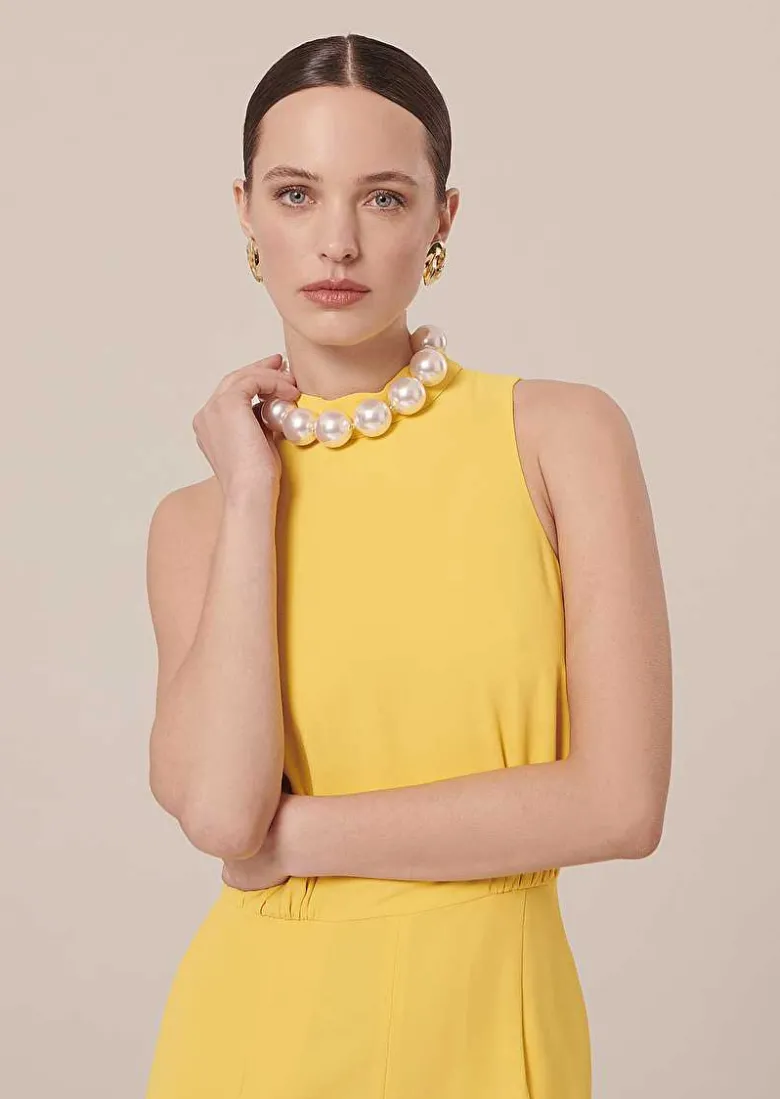 TARA JARMON Cecile Yellow Crepe Jumpsuit Clearance