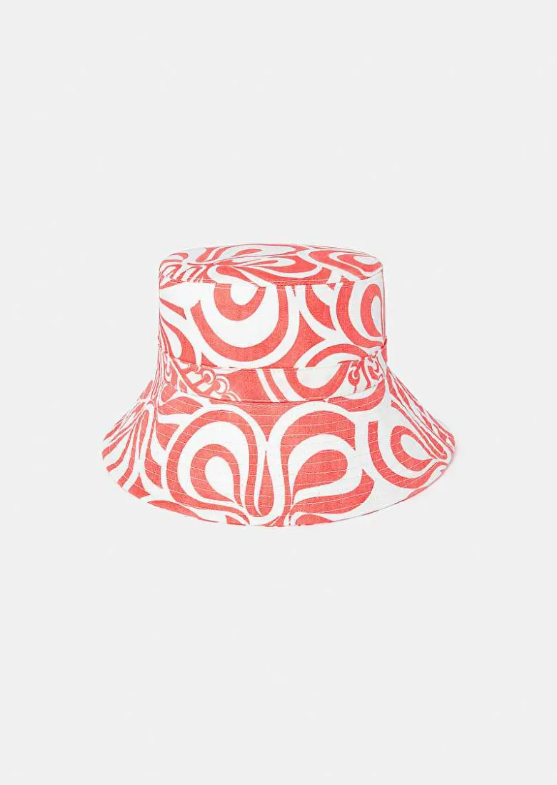 TARA JARMON Chloe Ecru With Coral Graphic Bucket Hat Flash Sale