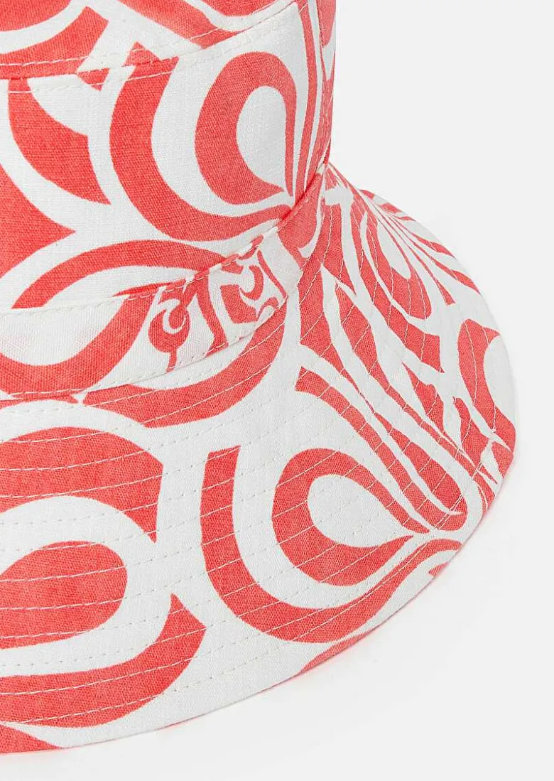 TARA JARMON Chloe Ecru With Coral Graphic Bucket Hat Flash Sale