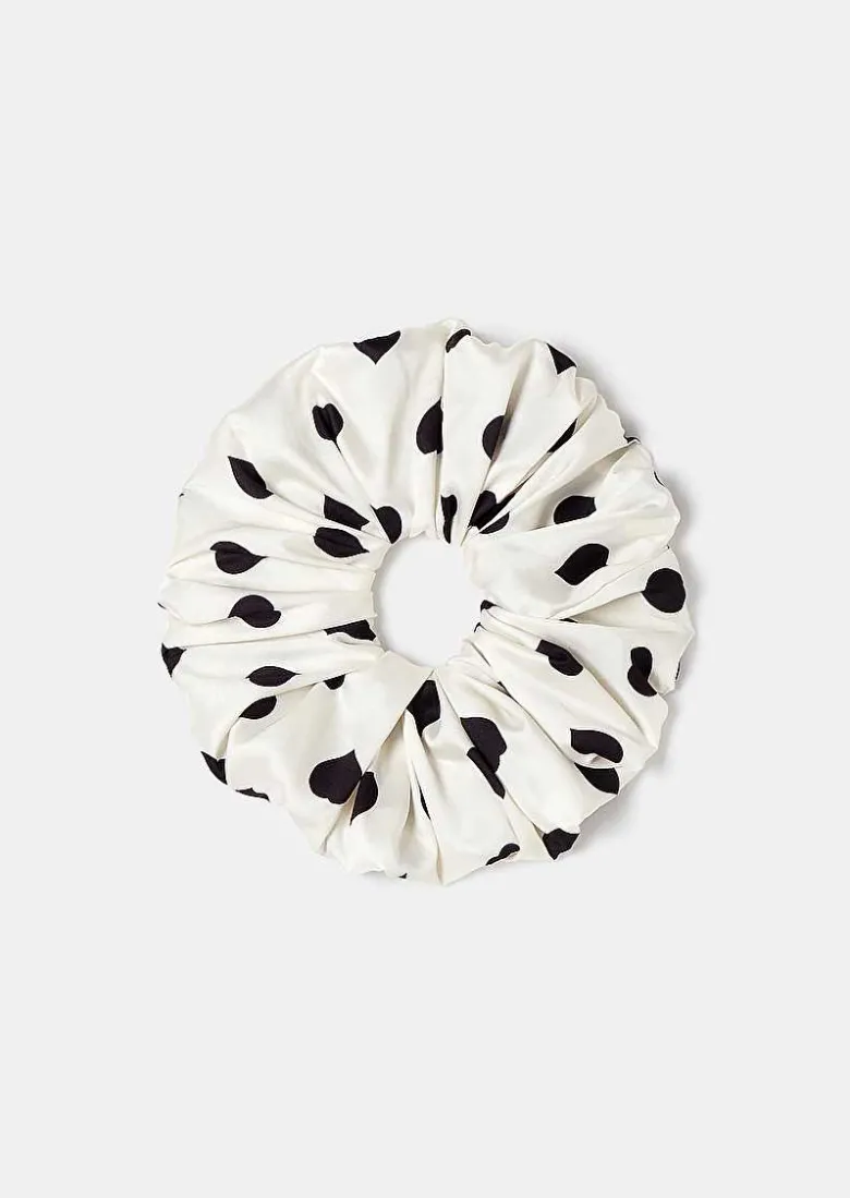 TARA JARMON Chouchou Ecru With Black Polka Hearts Scrunchie Cheap