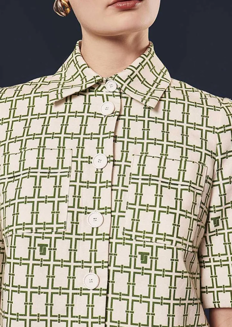 TARA JARMON Christine Ecru With Green Graphic Design Shirt Discount