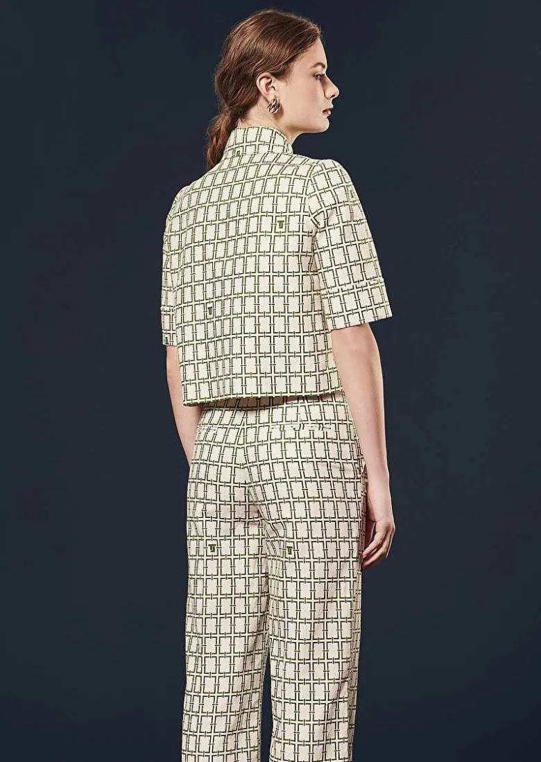 TARA JARMON Christine Ecru With Green Graphic Design Shirt Discount