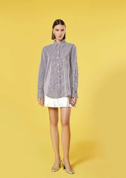 TARA JARMON Clarence Black With Stripes Poplin Shirt New