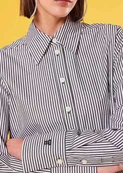 TARA JARMON Clarence Black With Stripes Poplin Shirt New