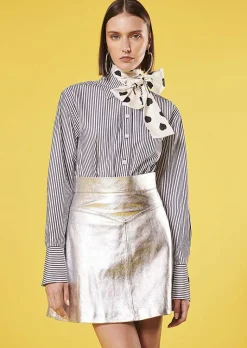 TARA JARMON Clarence Black With Stripes Poplin Shirt New