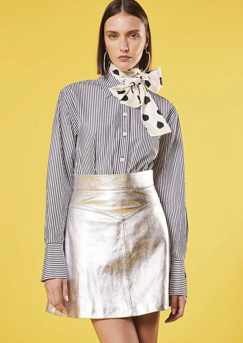 TARA JARMON Clarence Black With Stripes Poplin Shirt New