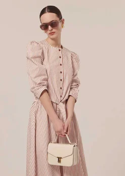 TARA JARMON Cleo Brown Striped Poplin Shirt Fashion
