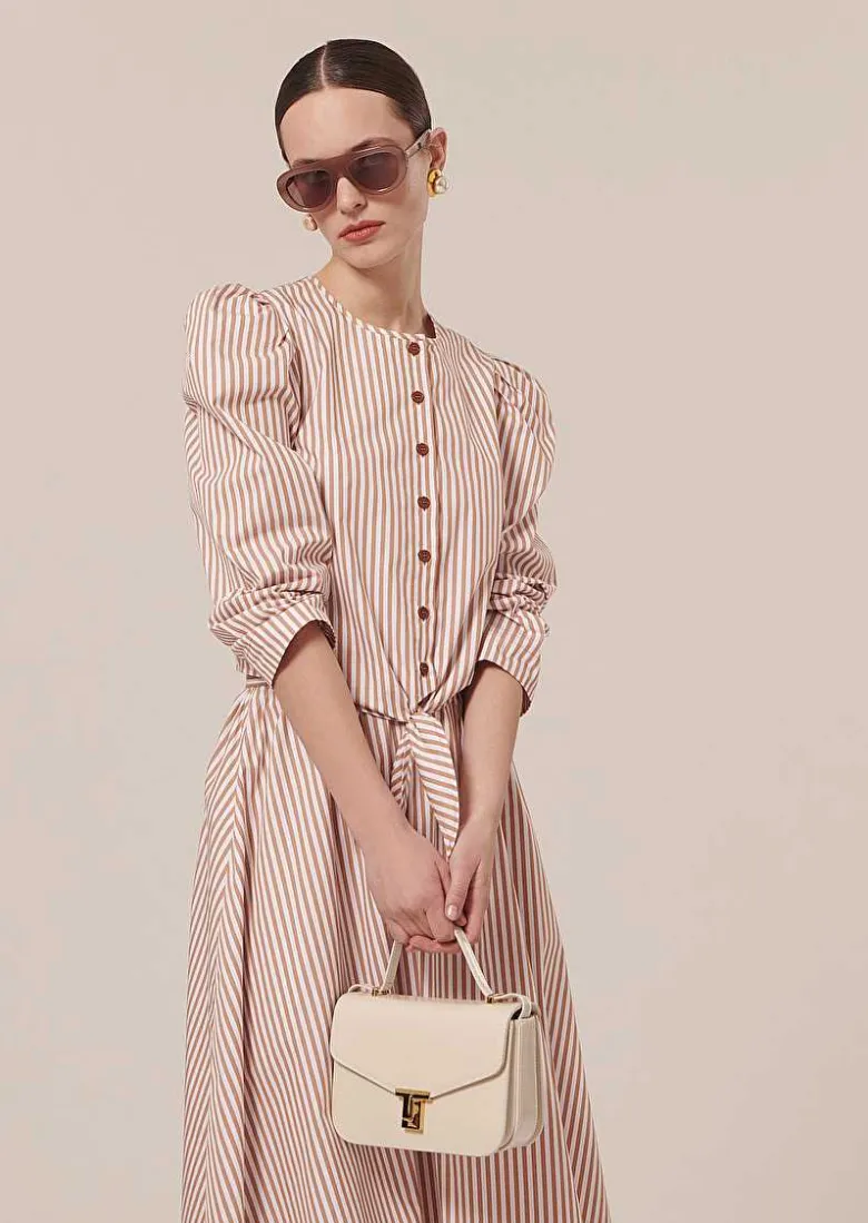 TARA JARMON Cleo Brown Striped Poplin Shirt Fashion