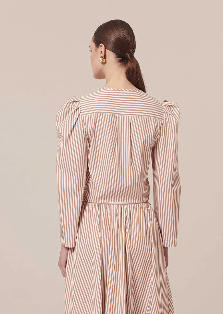 TARA JARMON Cleo Brown Striped Poplin Shirt Fashion