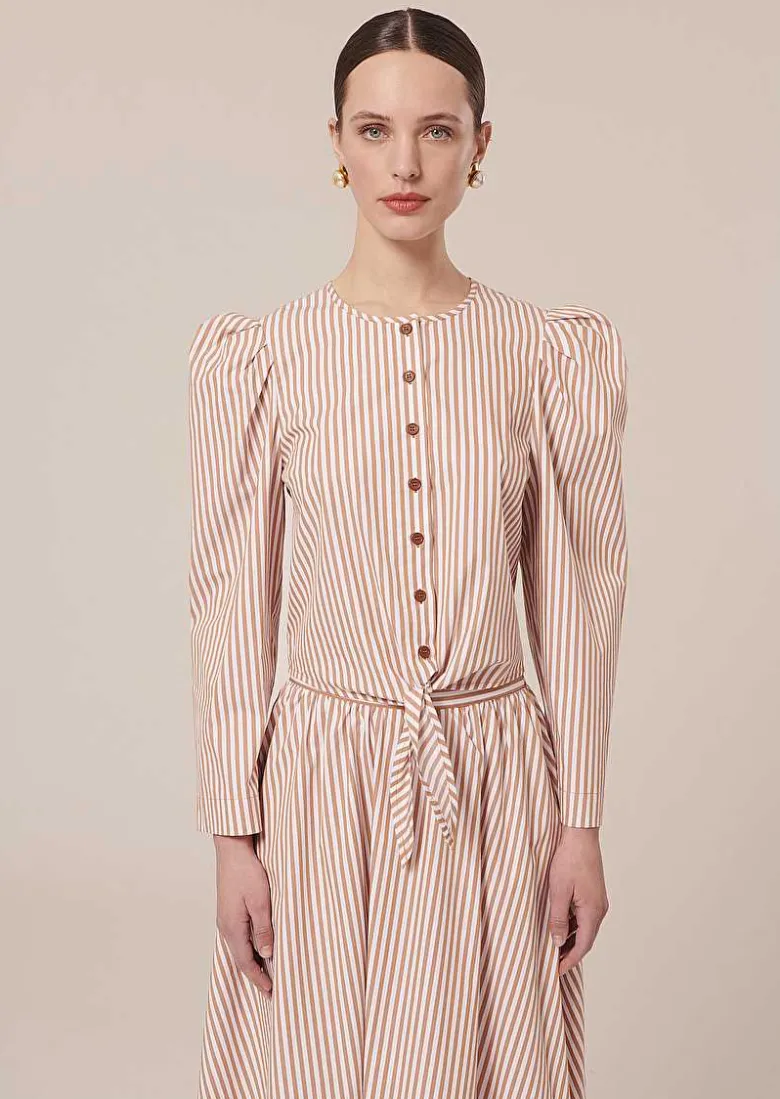 TARA JARMON Cleo Brown Striped Poplin Shirt Fashion