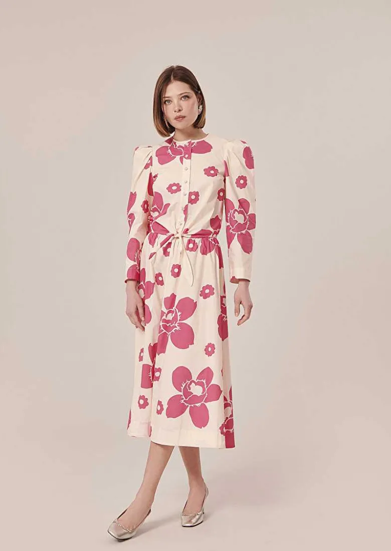TARA JARMON Cleo Ecru Flower Printed Shirt Clearance