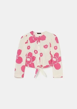 TARA JARMON Cleo Ecru Flower Printed Shirt Clearance