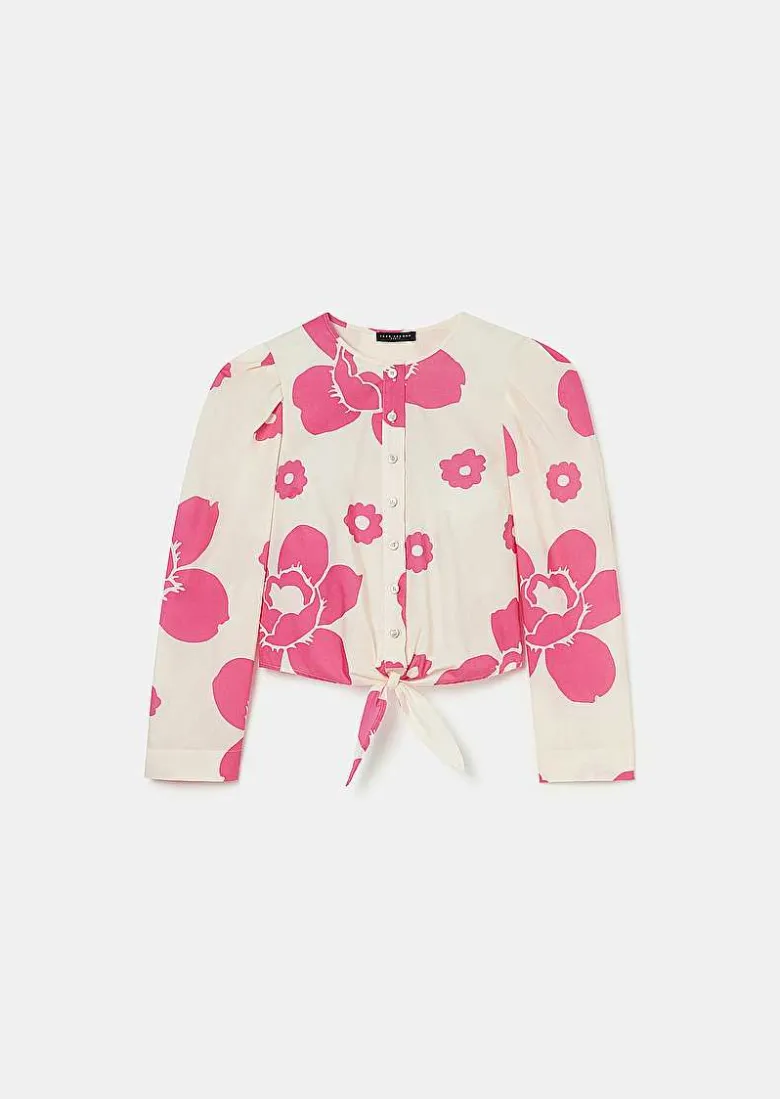 TARA JARMON Cleo Ecru Flower Printed Shirt Clearance