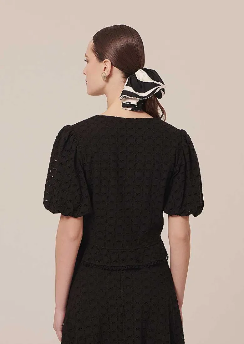 TARA JARMON Clorinda Black Embroidered Shirt New