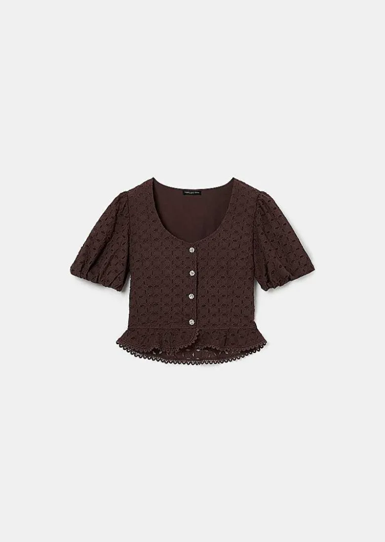 TARA JARMON Clorinda Brown Flower Printed Shirt Best